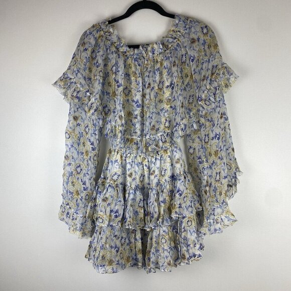 Caroline Constas Women's 100% Silk Tiered Mini Dress Size XS Long Sleeve Dahlia - Picture 5 of 9